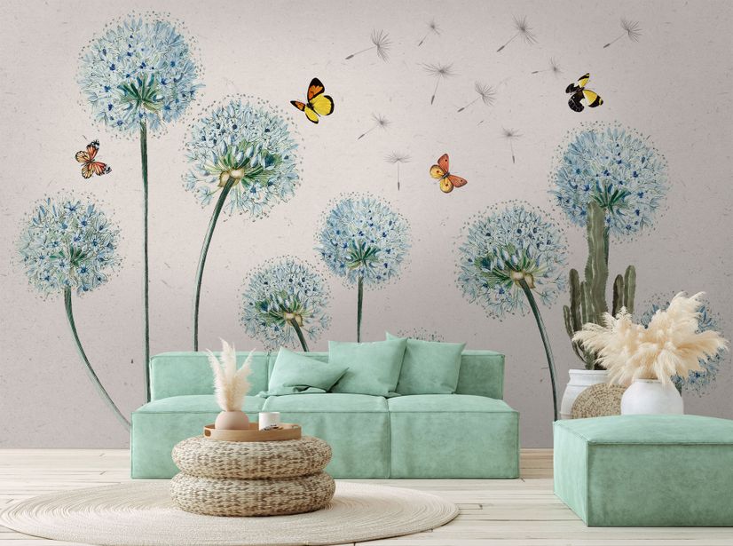 Monochrome Dandelion Floral Wallpaper Mural • Wallmur®