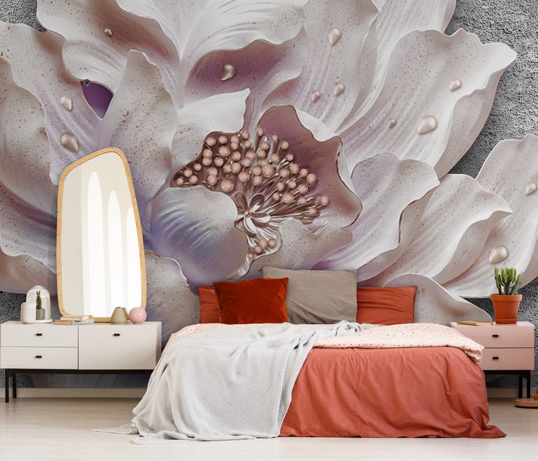 Elegant 3D Floral Pearl Wallpaper Mural