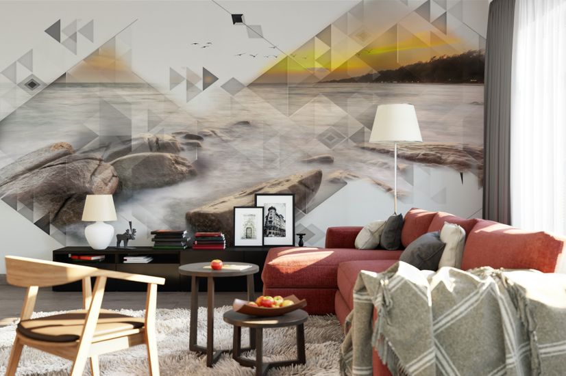 3D  Look Geometric Sea Landscape Wallpaper Mural