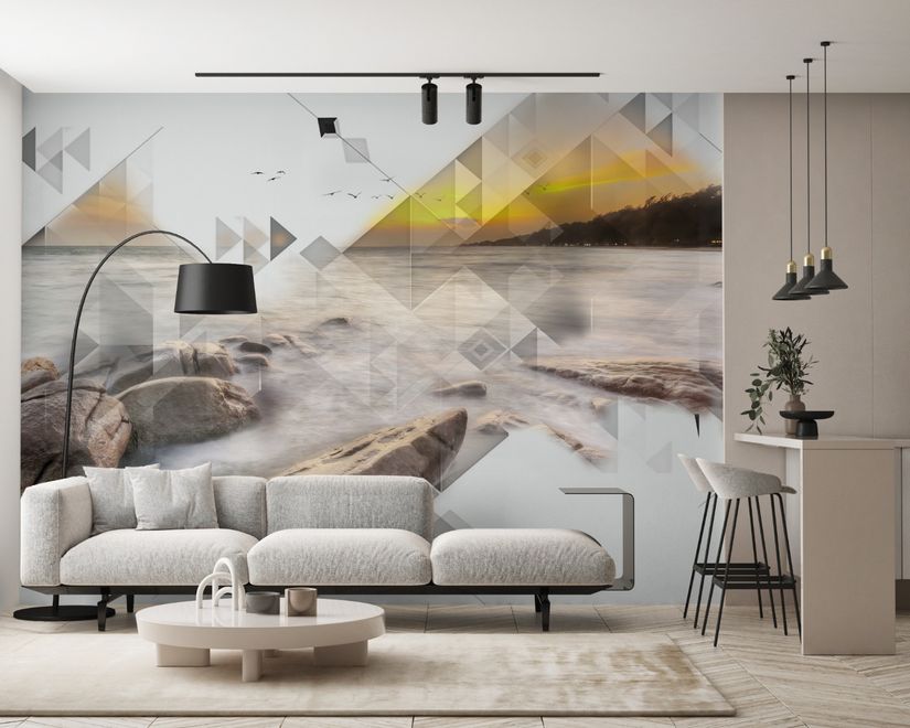 3D  Look Geometric Sea Landscape Wallpaper Mural