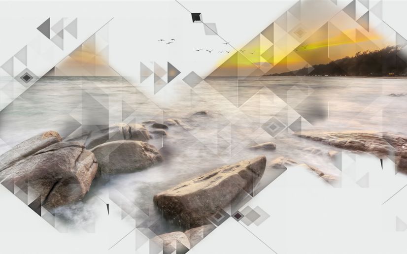 3D  Look Geometric Sea Landscape Wallpaper Mural