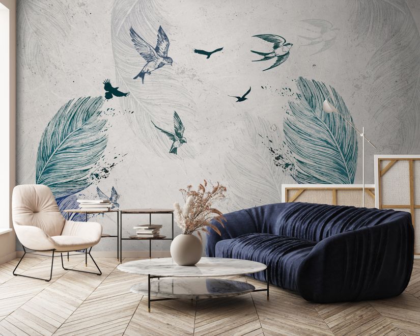 Birds and Feathers Wallpaper Mural