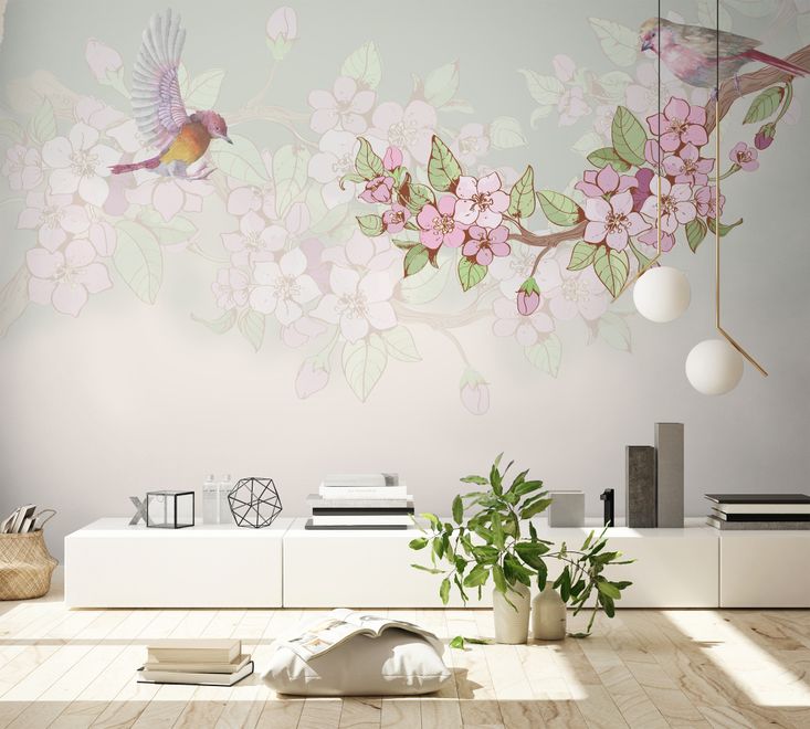 Watercolor Pink Begonia Flowers Wallpaper Mural