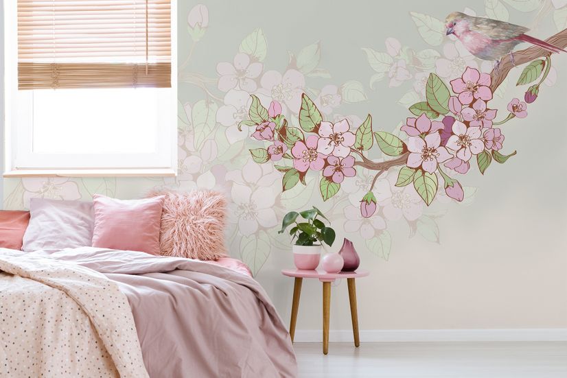 Watercolor Pink Begonia Flowers Wallpaper Mural