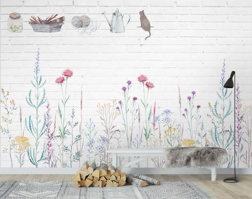 Cat Watercolor Wallpaper Peel and Stick Wall Mural Removable 