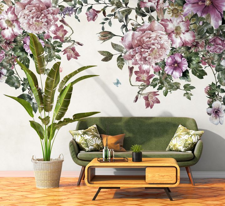 Vintage Pink Floral Art Wallpaper Mural