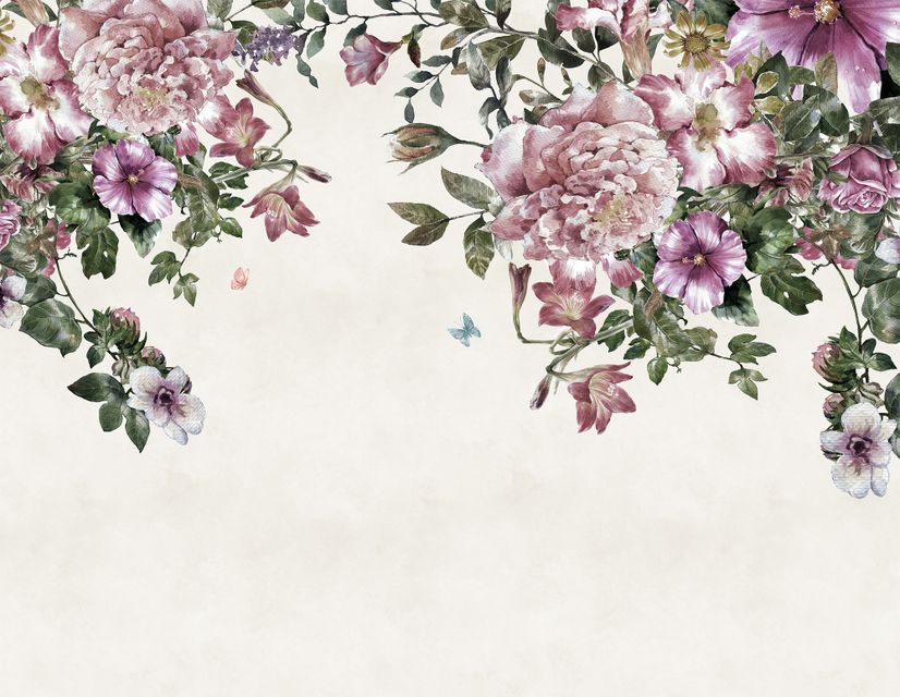 Vintage Pink Floral Art Wallpaper Mural
