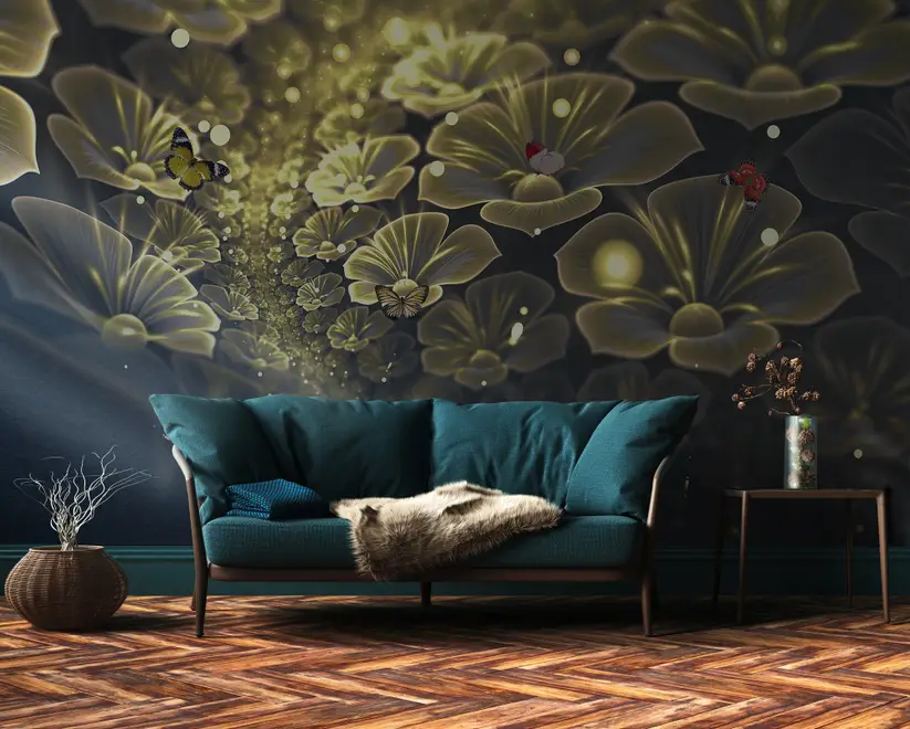 Dark Floral of Yellow Light Wallpaper Mural