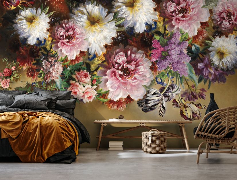 Retro Colorful Flowers Wallpaper Mural