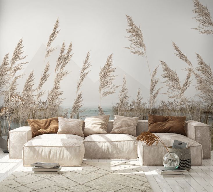 Meadow with Lake Landscape Wallpaper Mural
