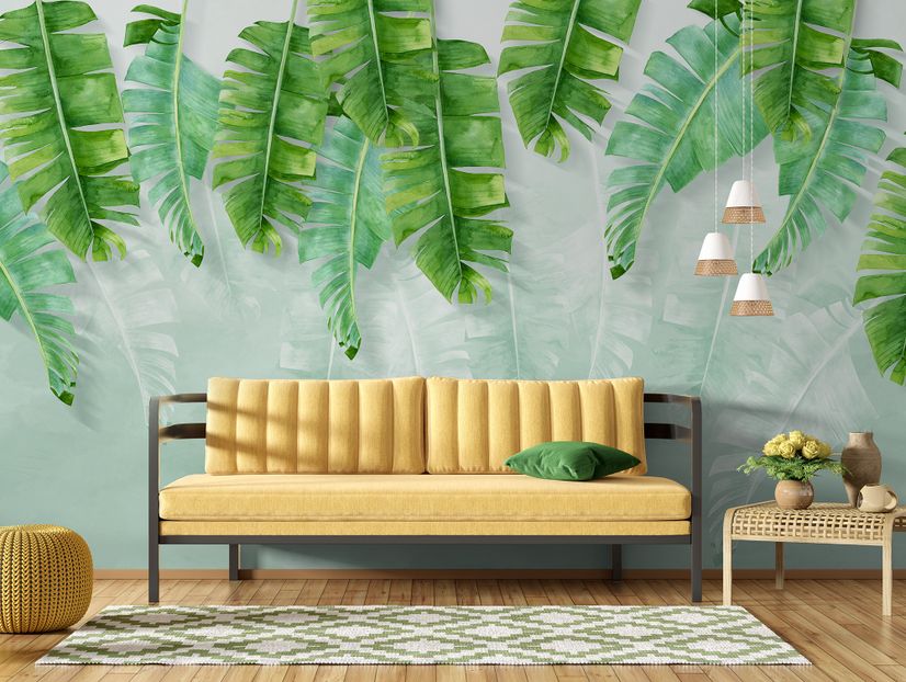 Tropical Leaves and Shading Leaf Wallpaper Mural