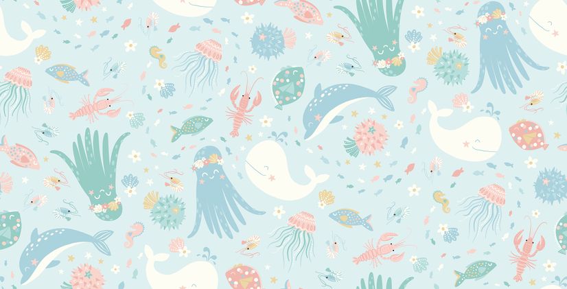 Pastel Underwater Adventure Sea Life Wallpaper Mural