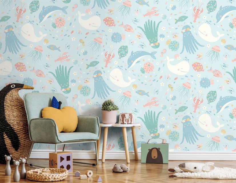 Pastel Underwater Adventure Sea Life Wallpaper Mural