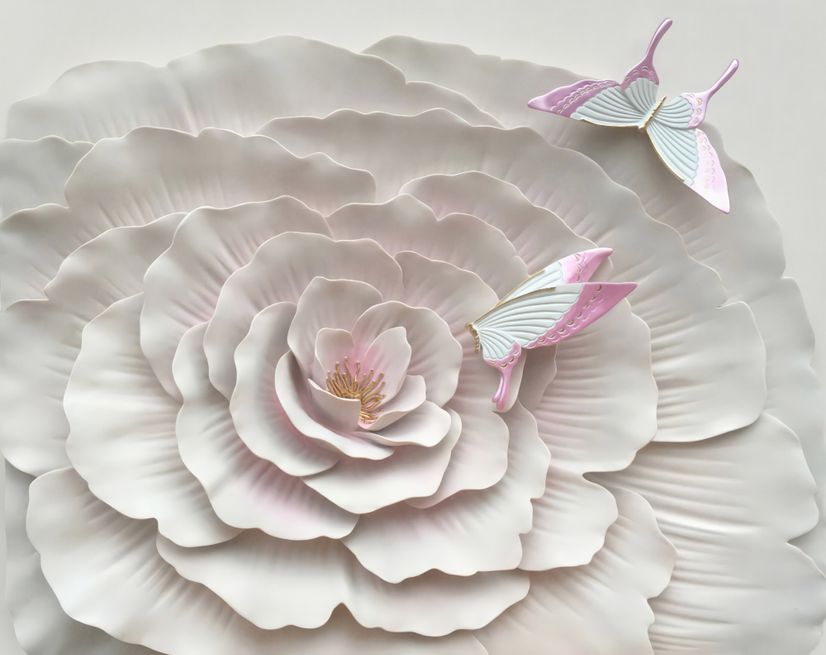 3D Embossed Look Flowers and Butterfly Wallpaper Mural