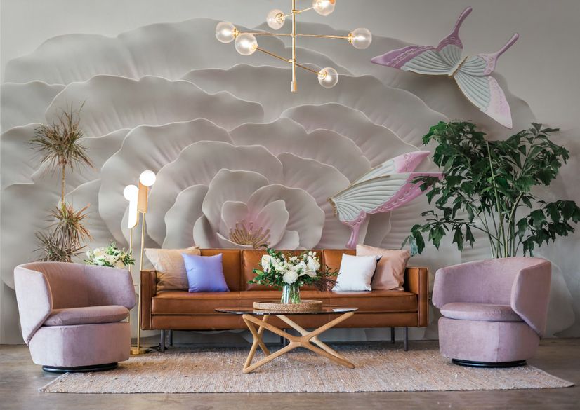 3D Embossed Look Flowers and Butterfly Wallpaper Mural