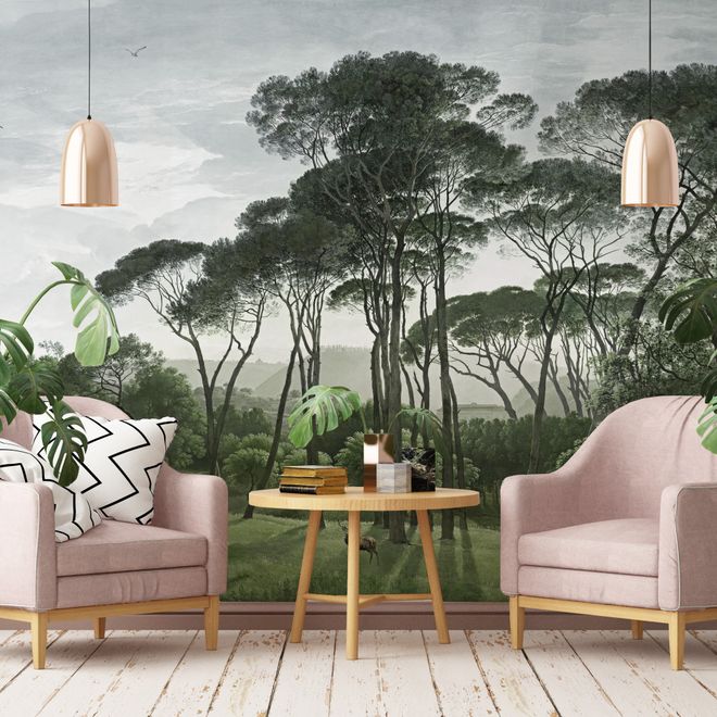 Tropical Forest and Horned Deer Wallpaper Mural