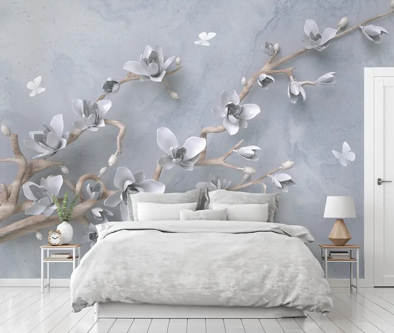 Papier peint artistique fleurs et branches de magnolia