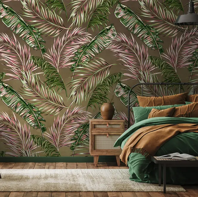 Charcoal Banana and Palm Leaves Wallpaper Mural