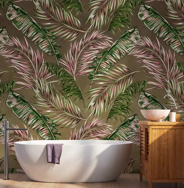 Charcoal Banana and Palm Leaves Wallpaper Mural