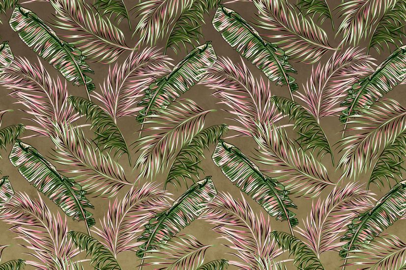 Charcoal Banana and Palm Leaves Wallpaper Mural