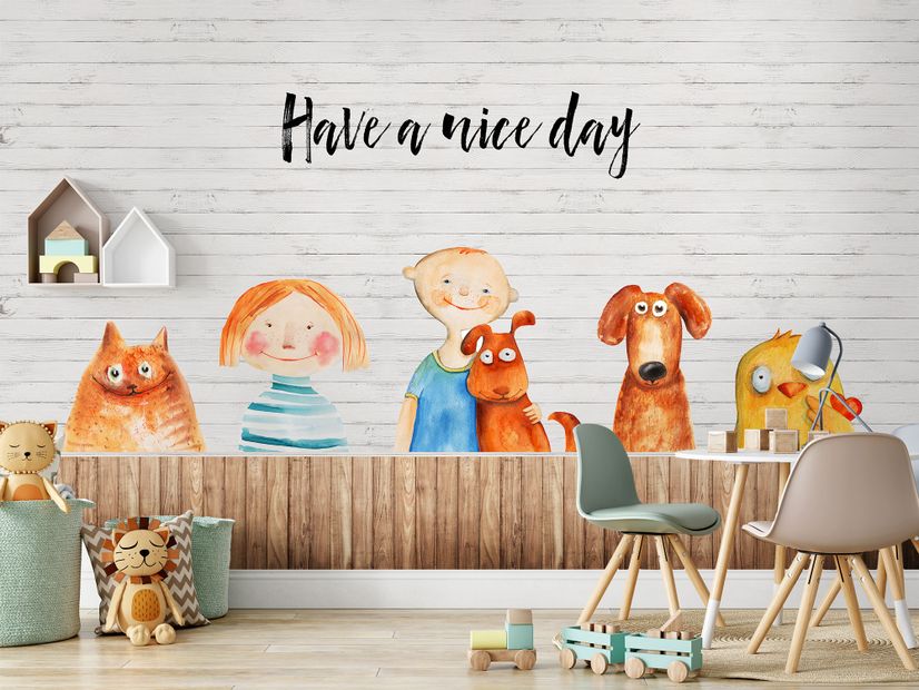 Little Kids and Dogs Wallpaper Mural