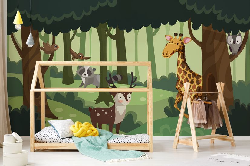 Cartoon Animals in the Forest Wallpaper Mural