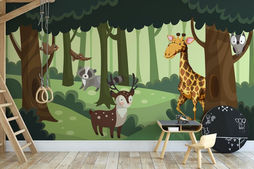 Cartoon Animals in the Forest Wallpaper Mural