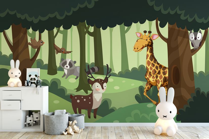 Cartoon Animals in the Forest Wallpaper Mural