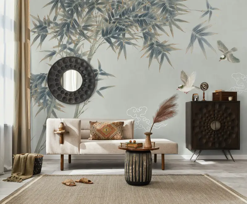 Retro Trees and Birds Wallpaper Mural