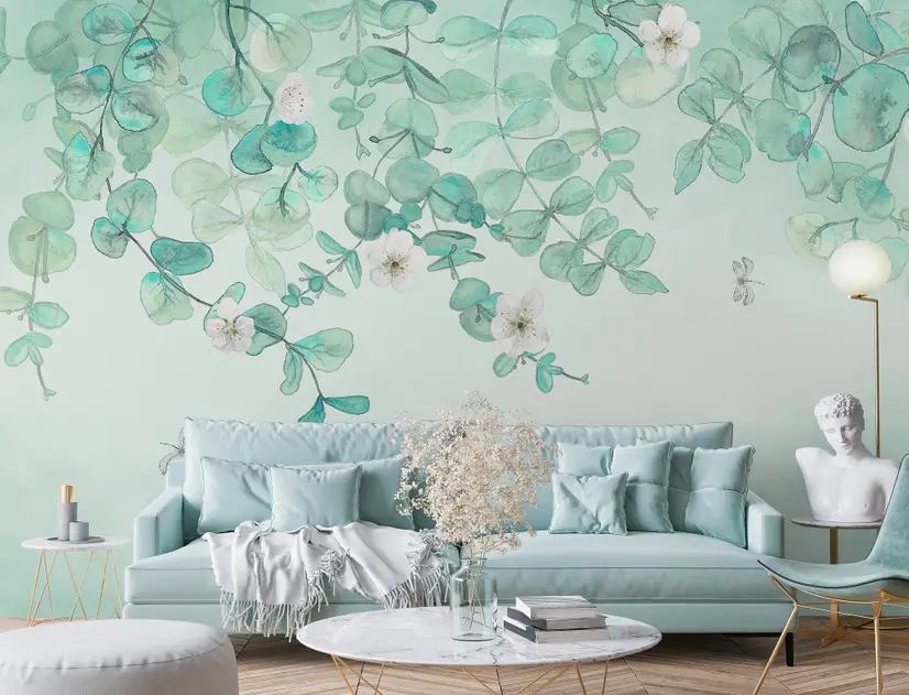 Plum Blossom with Leaves Wallpaper Mural