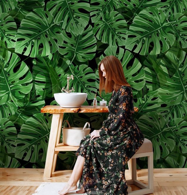 Green Tropical Leaves Wallpaper Mural