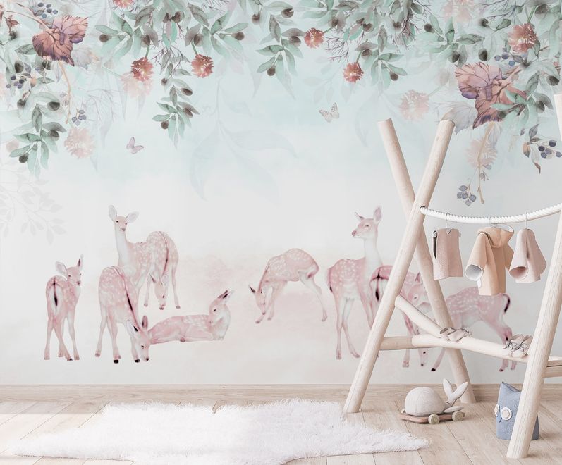 Deer in the Floral Garden Wallpaper Mural