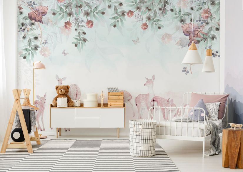 Deer in the Floral Garden Wallpaper Mural