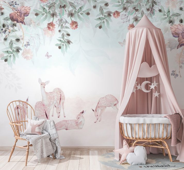 Deer in the Floral Garden Wallpaper Mural