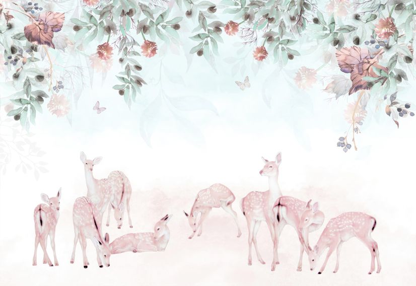 Deer in the Floral Garden Wallpaper Mural