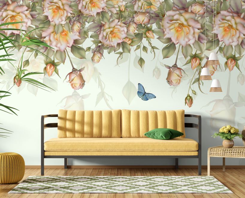 Vintage Orange Roses Wallpaper Mural