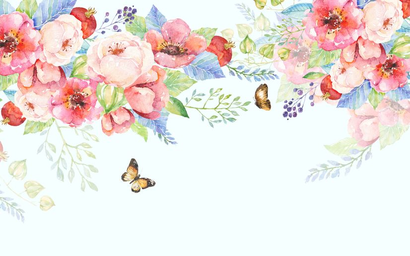 Pink Boho Vine Florals Wallpaper Mural