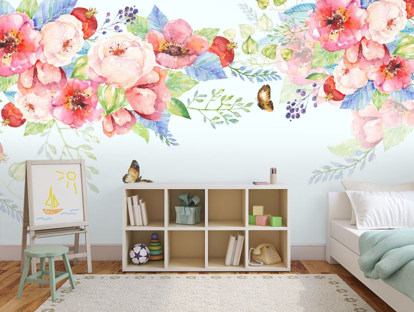 Pink Boho Vine Florals Wallpaper Mural