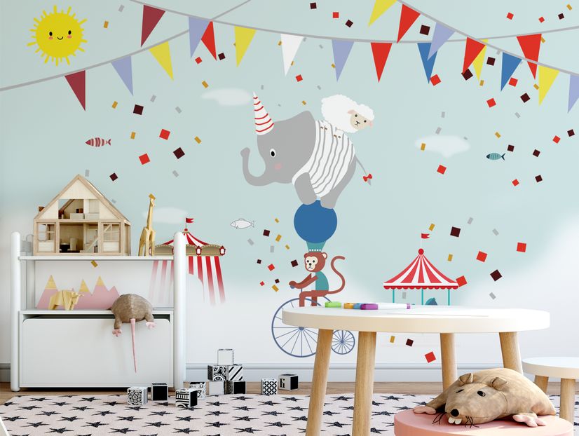 Colorful Circus with Animals Wallpaper Mural