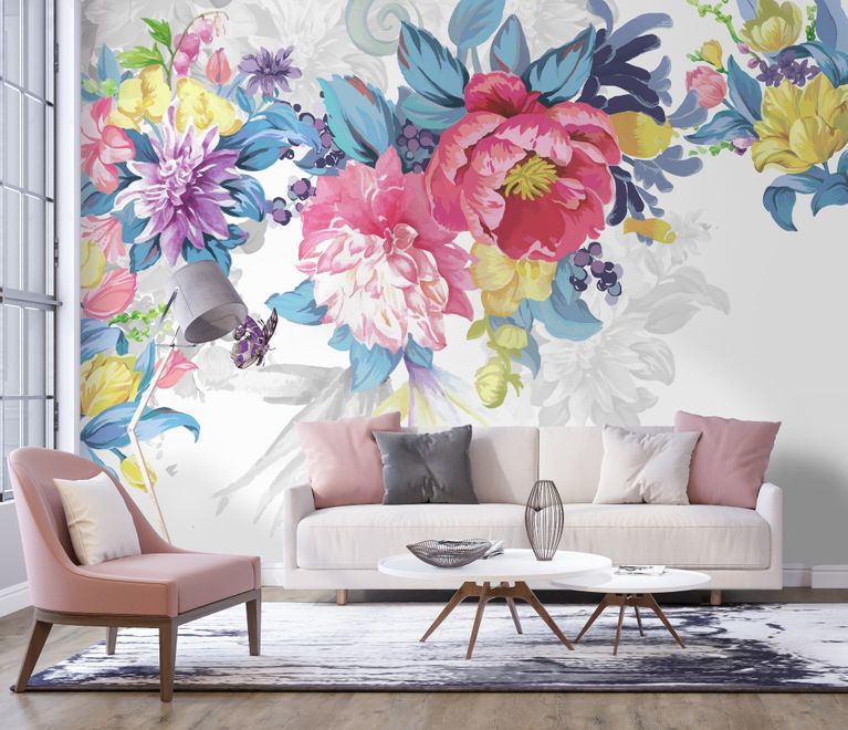 Watercolor Colorful Peony Flowers Wallpaper Mural