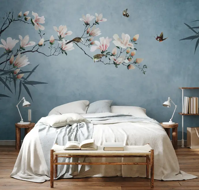 Pink Magnolia Floral Art Wallpaper Mural