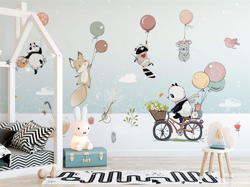 Cartoon Winter with Cute Animal Wallpaper Mural