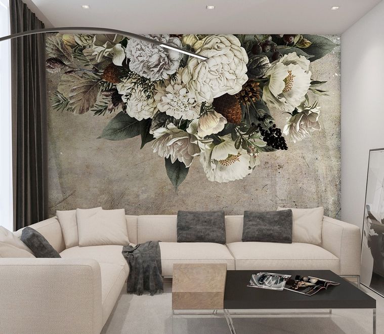 Dark Floral Bouqet Wallpaper Mural