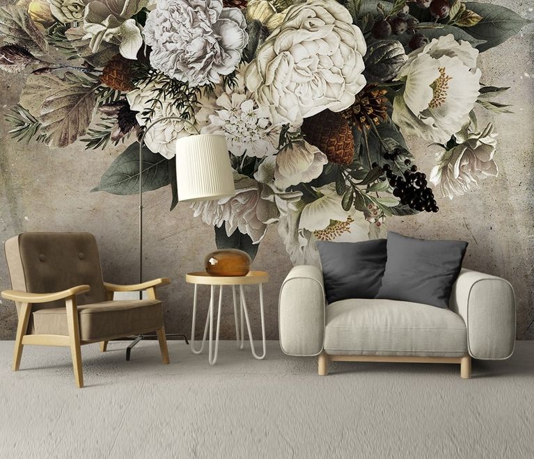 Dark Floral Bouqet Wallpaper Mural