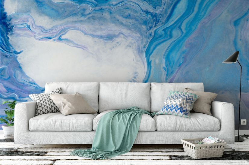 Abstract Turquoise Wave Pattern Wallpaper Mural
