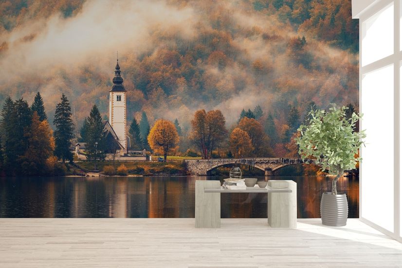 Sunset in Mountain Forest Nature Wallpaper Mural