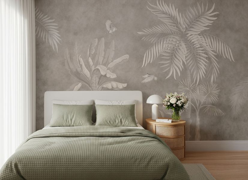 Monochrome Brown Nostalgic Rainforest Wallpaper Mural