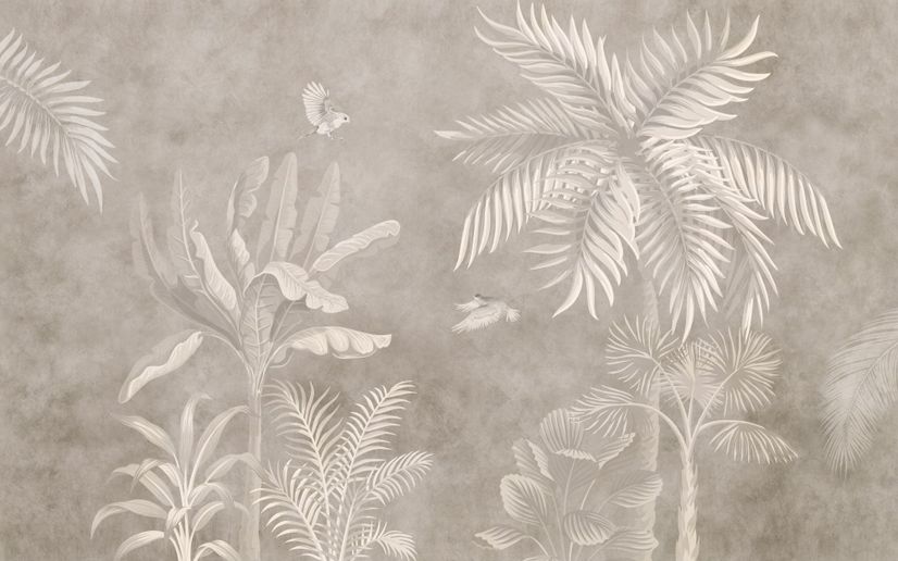 Monochrome Brown Nostalgic Rainforest Wallpaper Mural