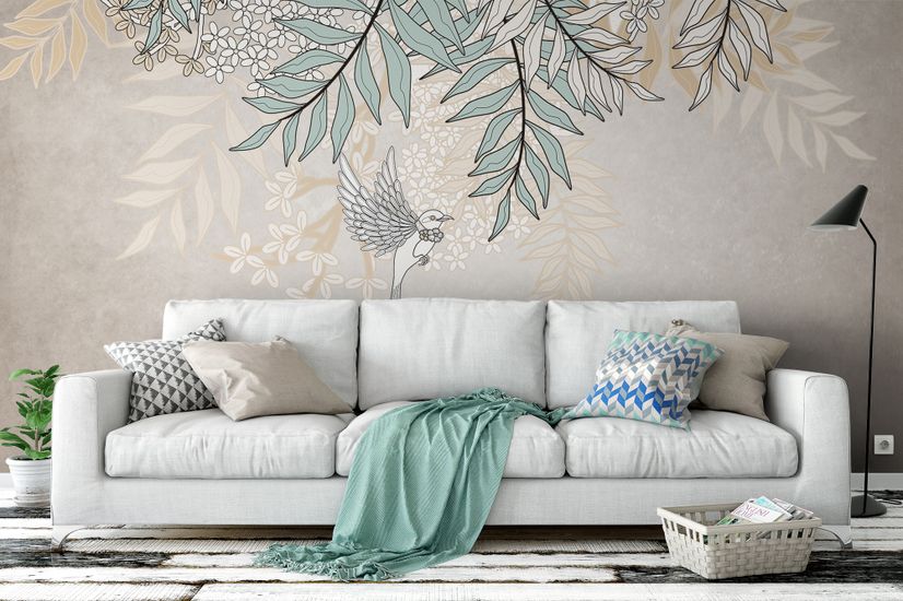 Hanging Soft Leaves Art Wallpaper Mural