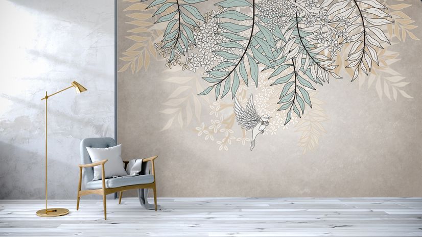 Hanging Soft Leaves Art Wallpaper Mural